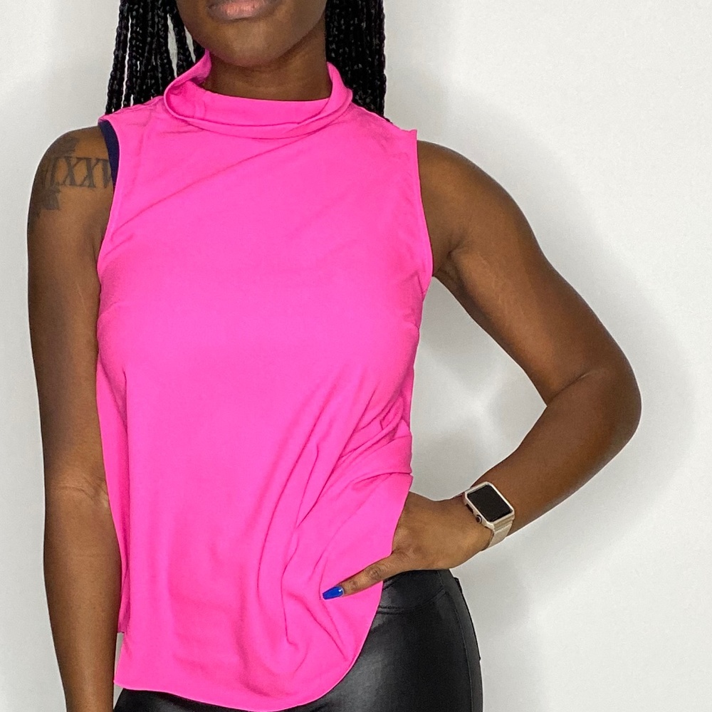 Pink High collared Sleeveless Blouse